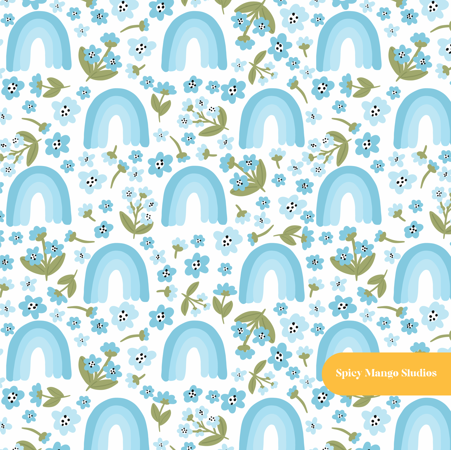 Blue Spring Floral Seamless Pattern