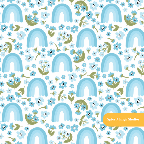 Blue Spring Floral Seamless Pattern