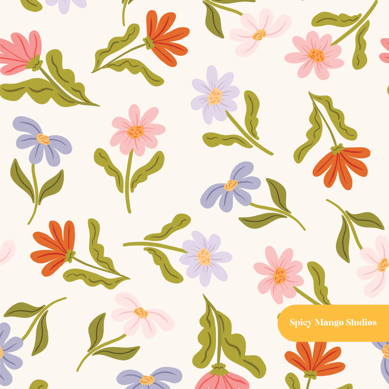 Neutral Spring Floral Seamless Pattern