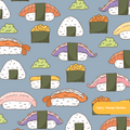 Dusty Blue Sushi Time Seamless Pattern – Digital Download