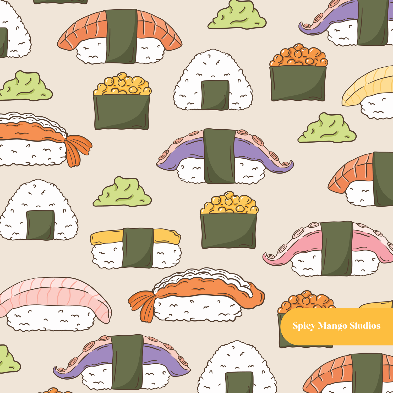 Oatmeal Sushi Time Seamless Pattern – Digital Download