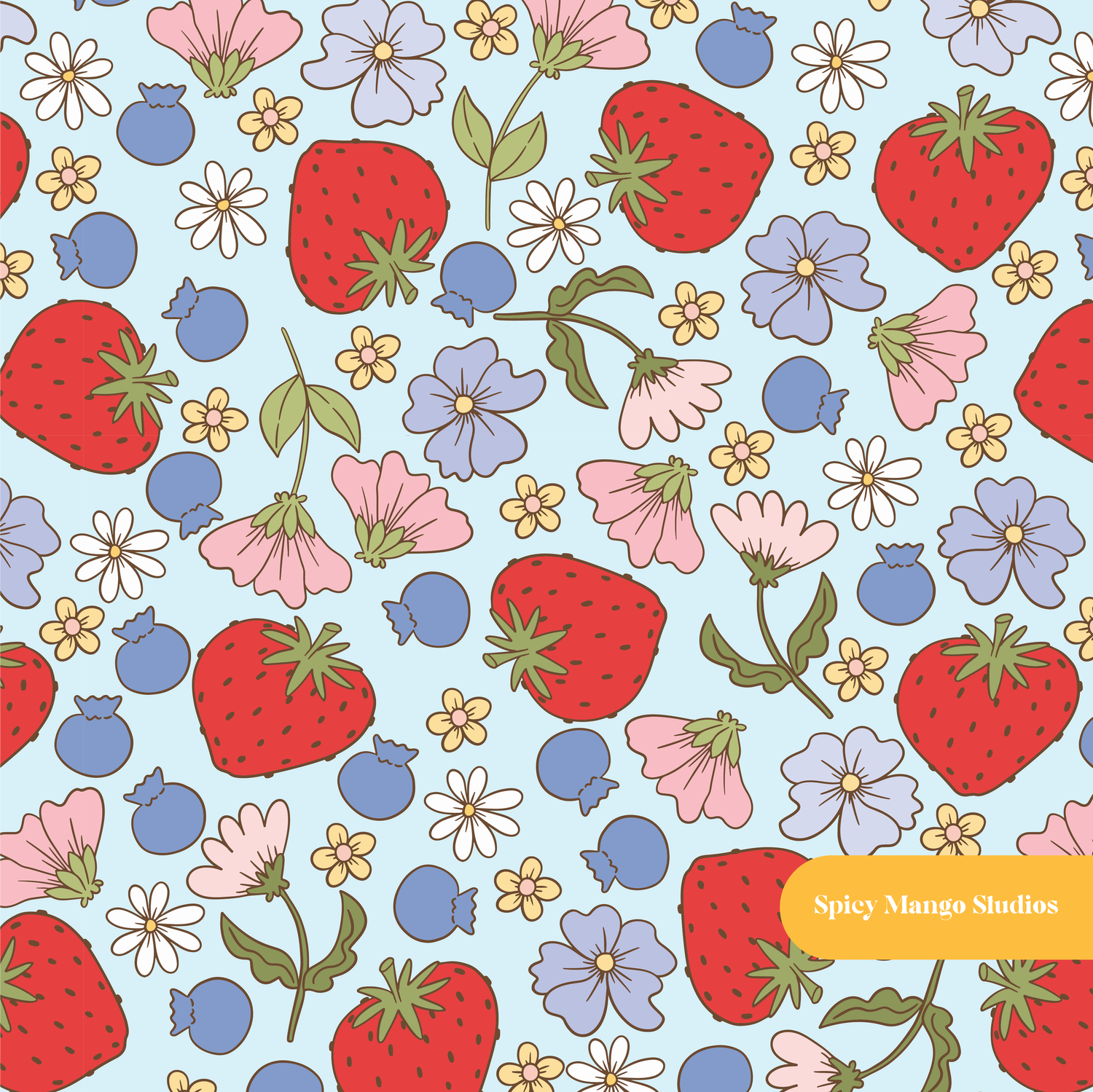 Light Blue Strawberry Dream Seamless Pattern