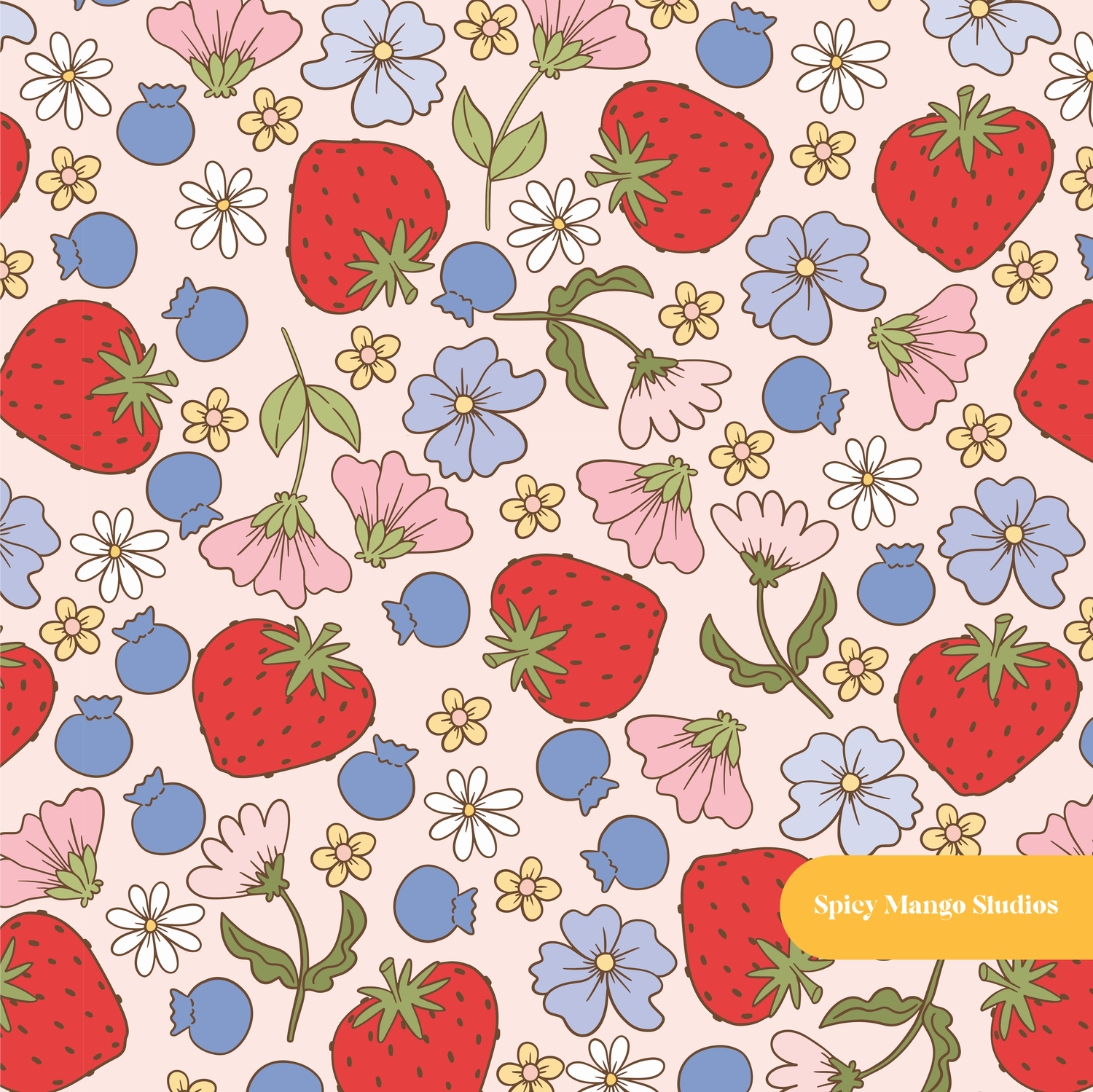 Light Peach Strawberry Dream Seamless Pattern