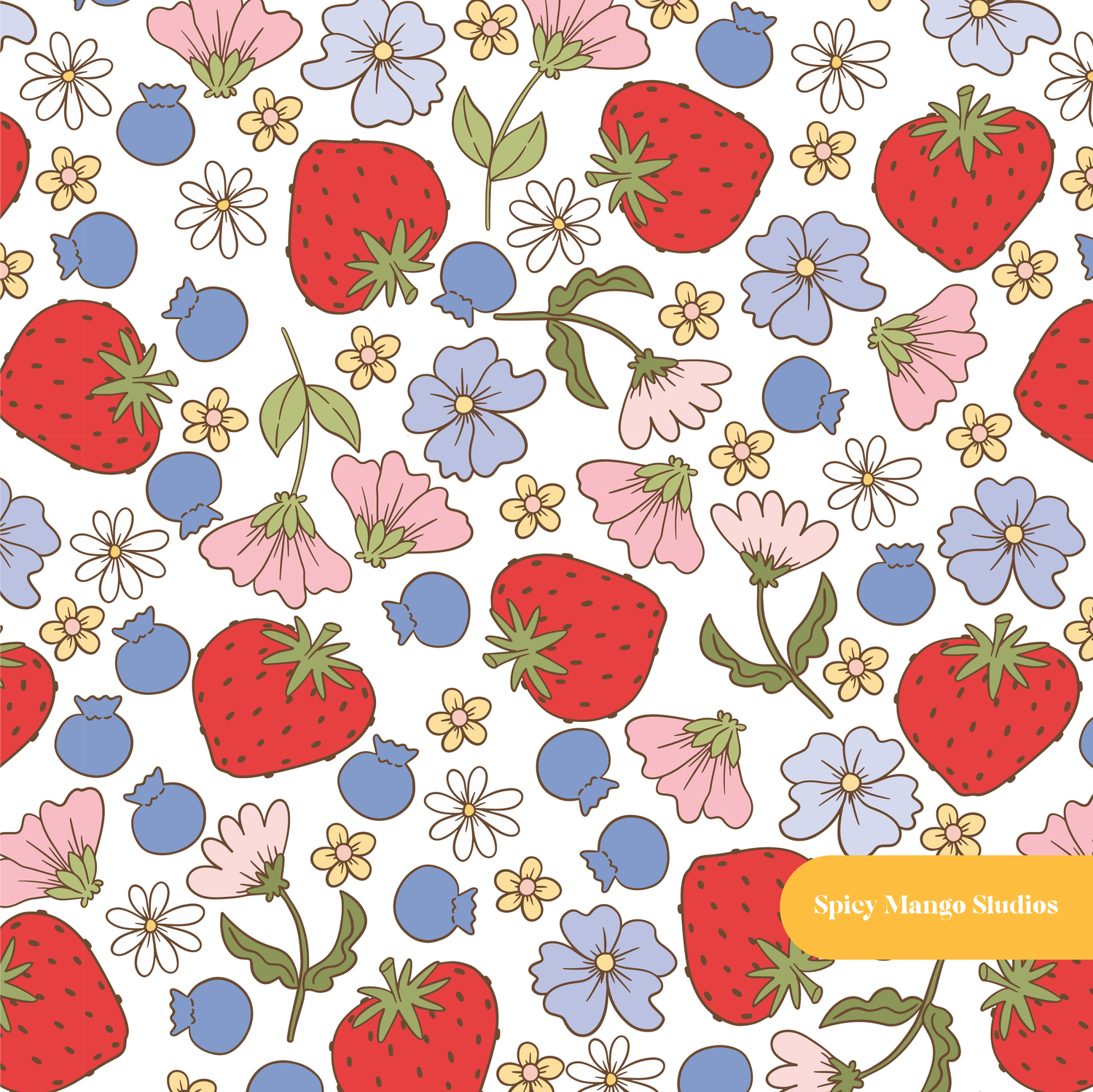 White Strawberry Dream Seamless Pattern