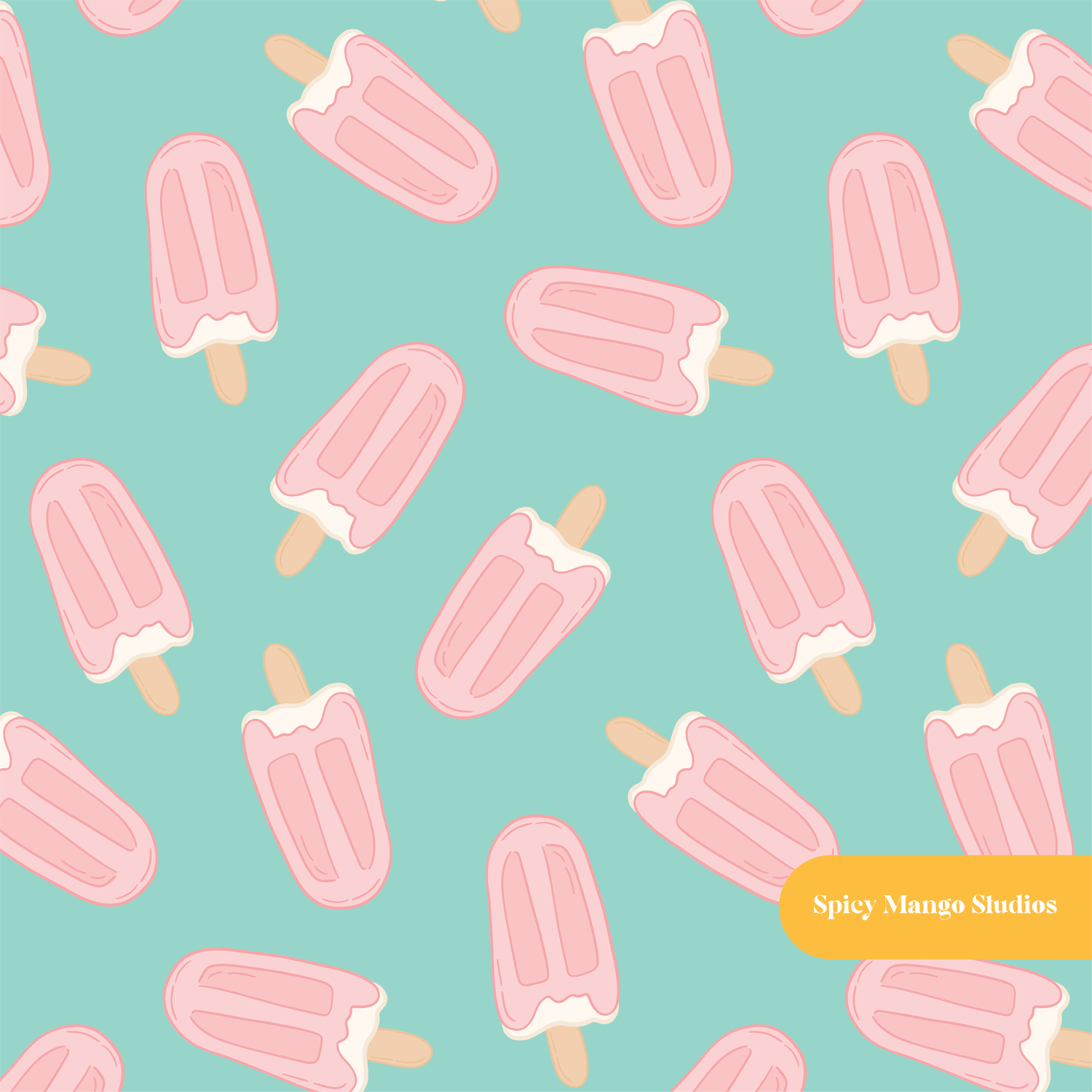 Teal Strawberries and Cream Seamless Pattern – Digital Download