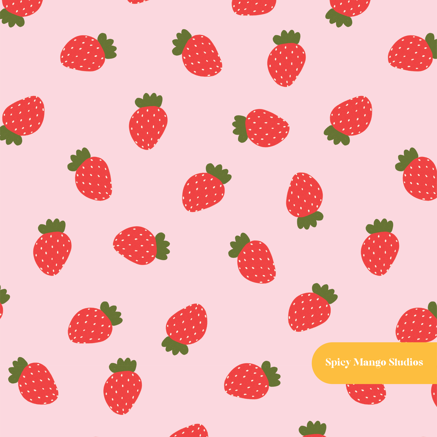 Pink Strawberries Seamless Pattern – Summer Nursery & Kitchen Digital Download