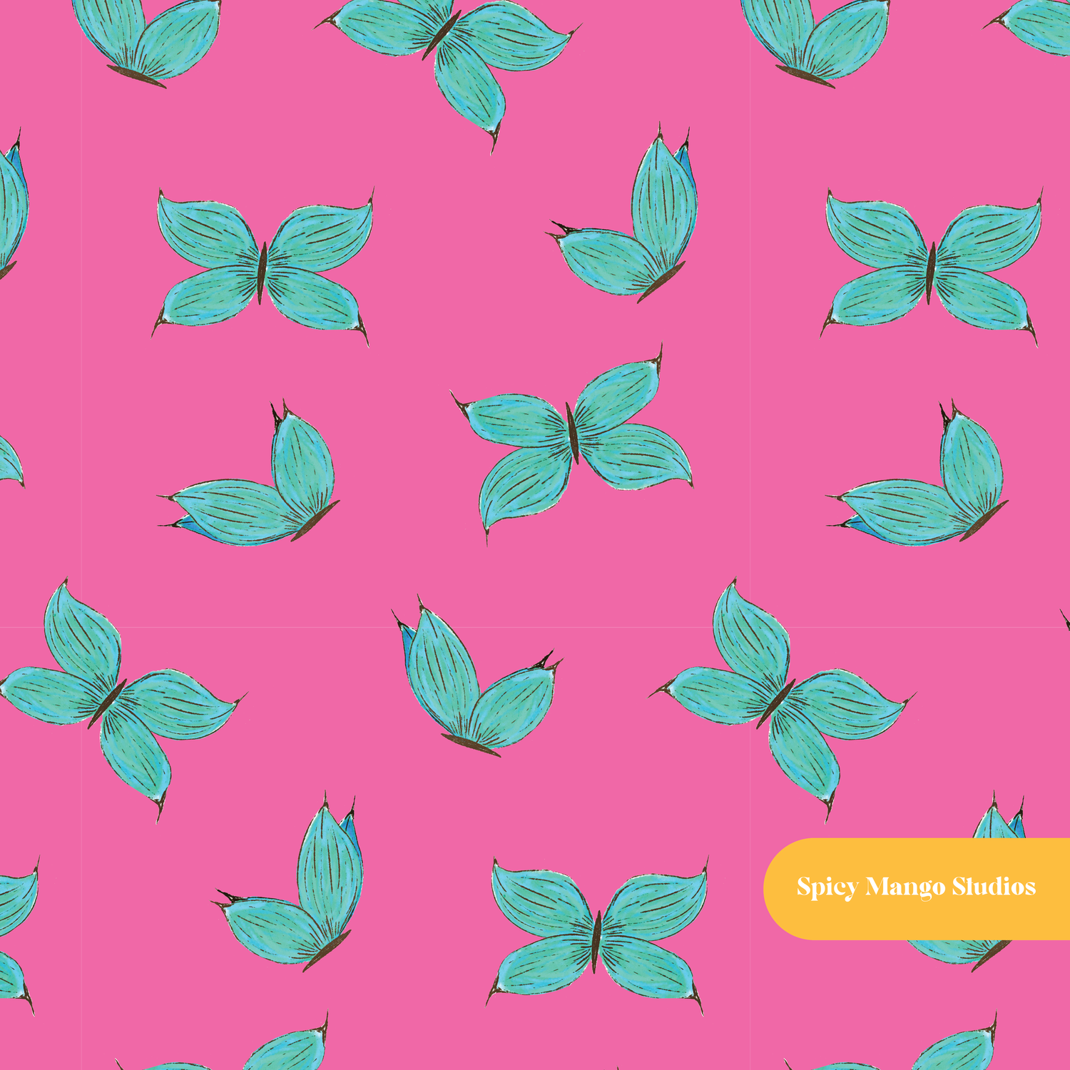 Hot Pink and Teal Butterfly Seamless Pattern