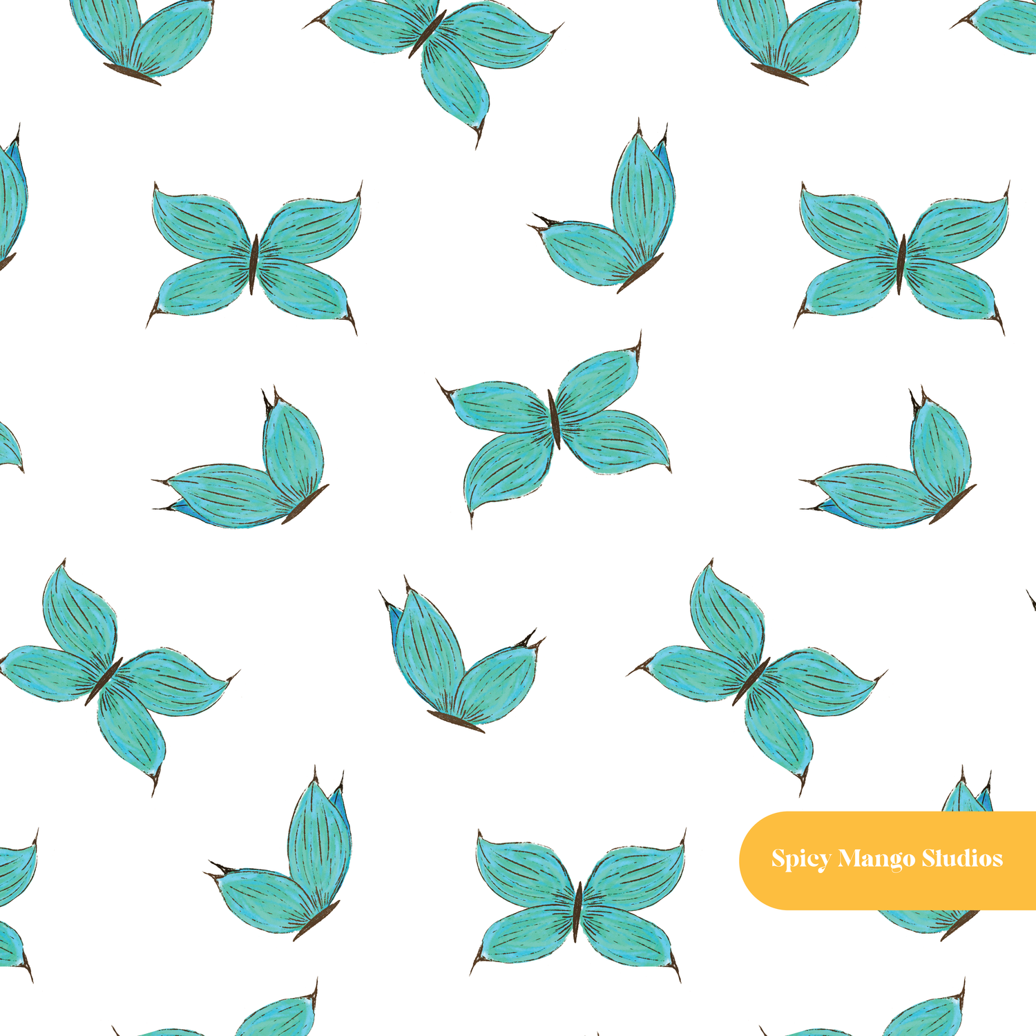 White and Teal Butterfly Seamless Pattern