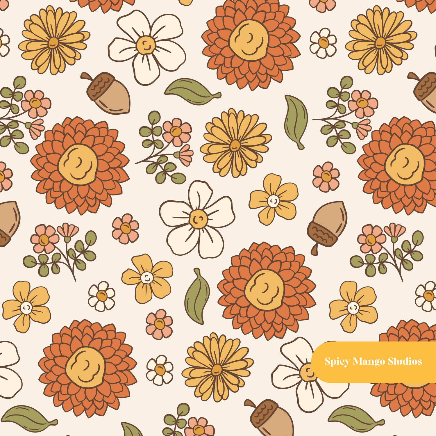 Neutral Thanksgiving Day Floral Seamless Pattern