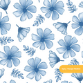 Blue Thalea Floral Seamless Pattern
