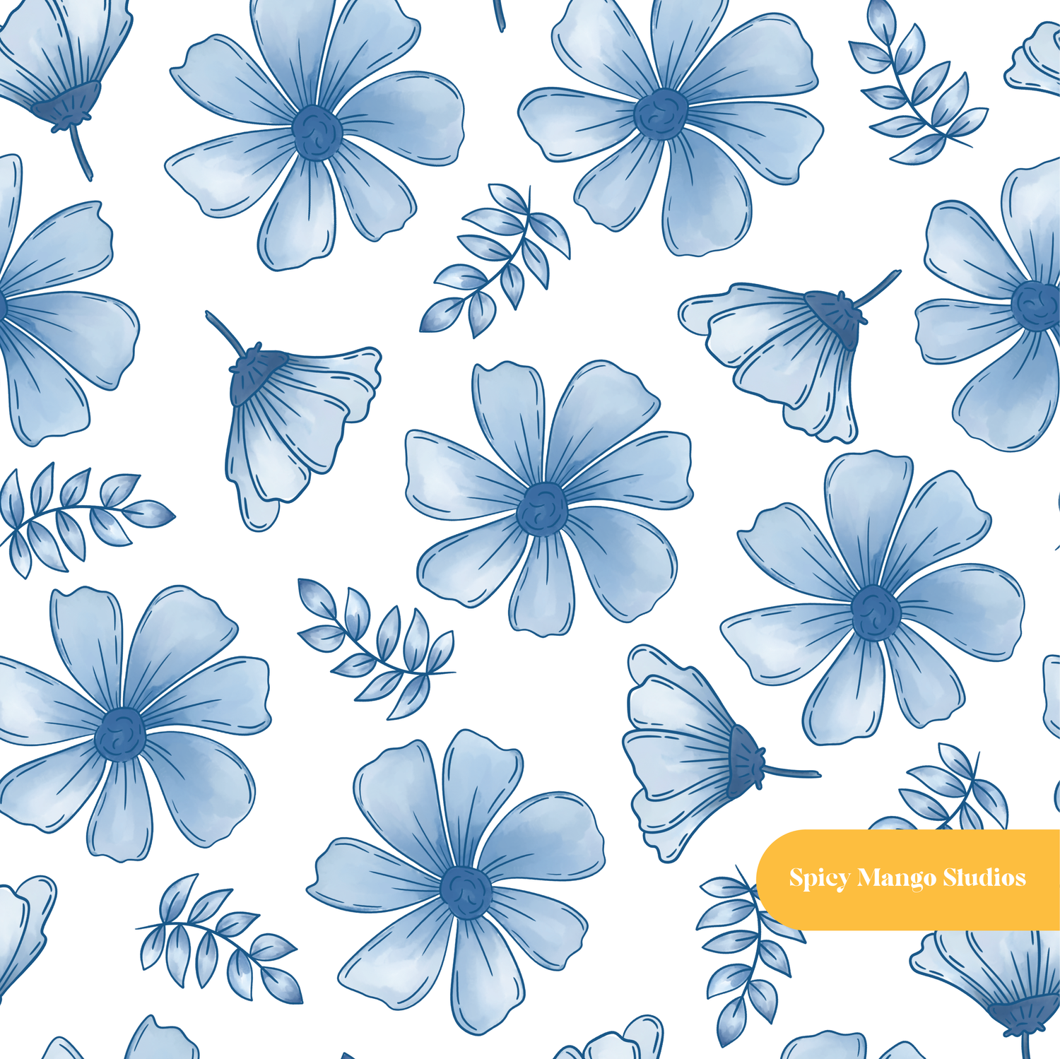 Blue Thalea Floral Seamless Pattern