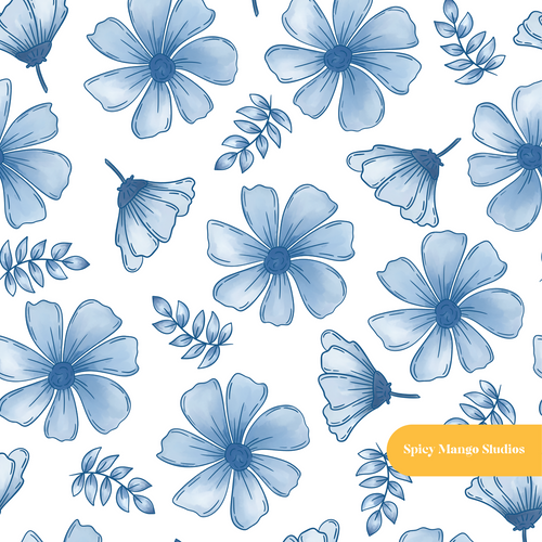 Blue Thalea Floral Seamless Pattern
