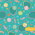 Aqua Tennis Floral Seamless Pattern