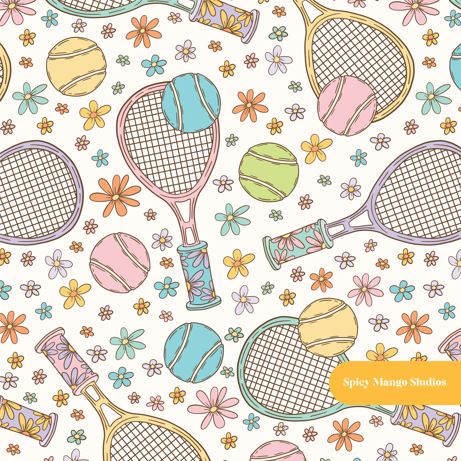 Neutral Tennis Floral Seamless Pattern