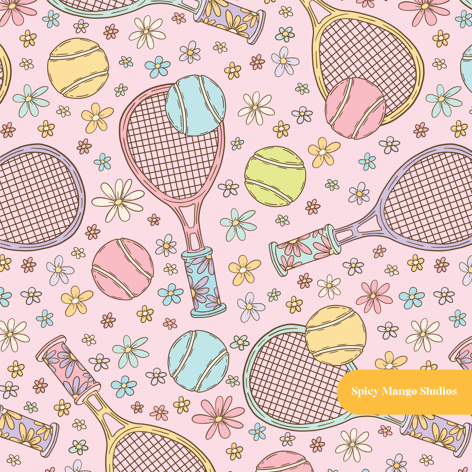 Pink Tennis Floral Seamless Pattern