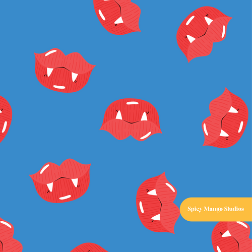Blue Vampire Kisses Seamless Pattern – Digital Download