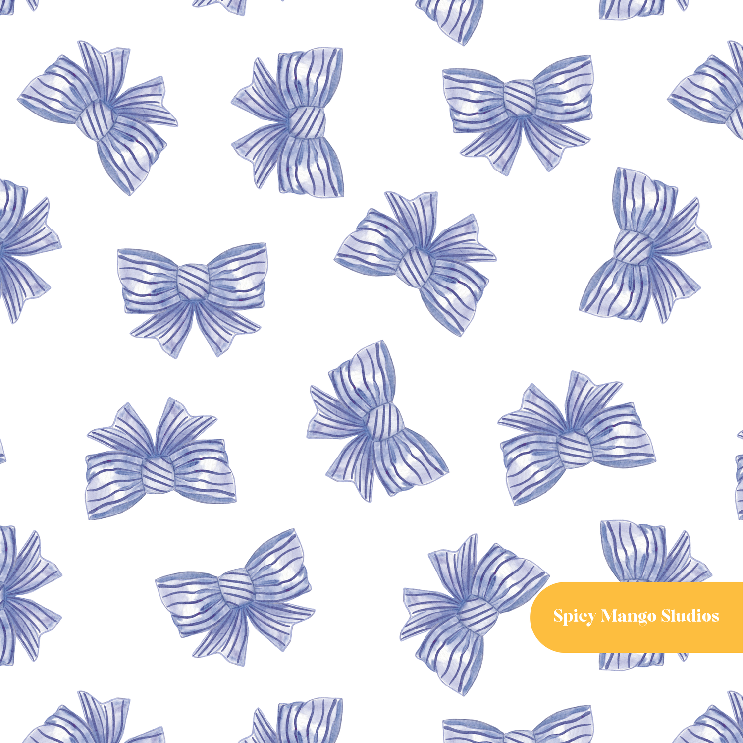 Blue Watercolor Striped Bow Seamless Pattern