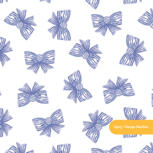 Blue Watercolor Striped Bow Seamless Pattern