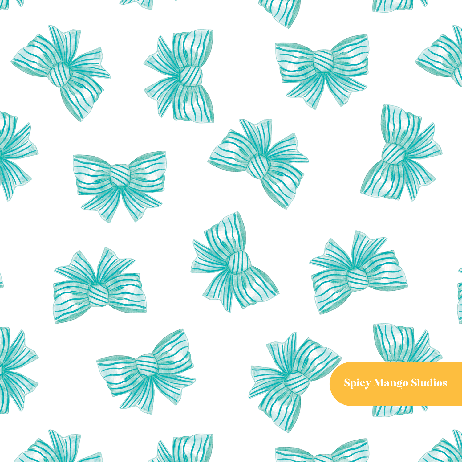 Aqua Watercolor Bow Seamless Pattern