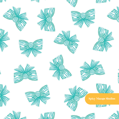 Aqua Watercolor Bow Seamless Pattern
