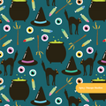 Dark Teal Witchy Halloween Seamless Pattern