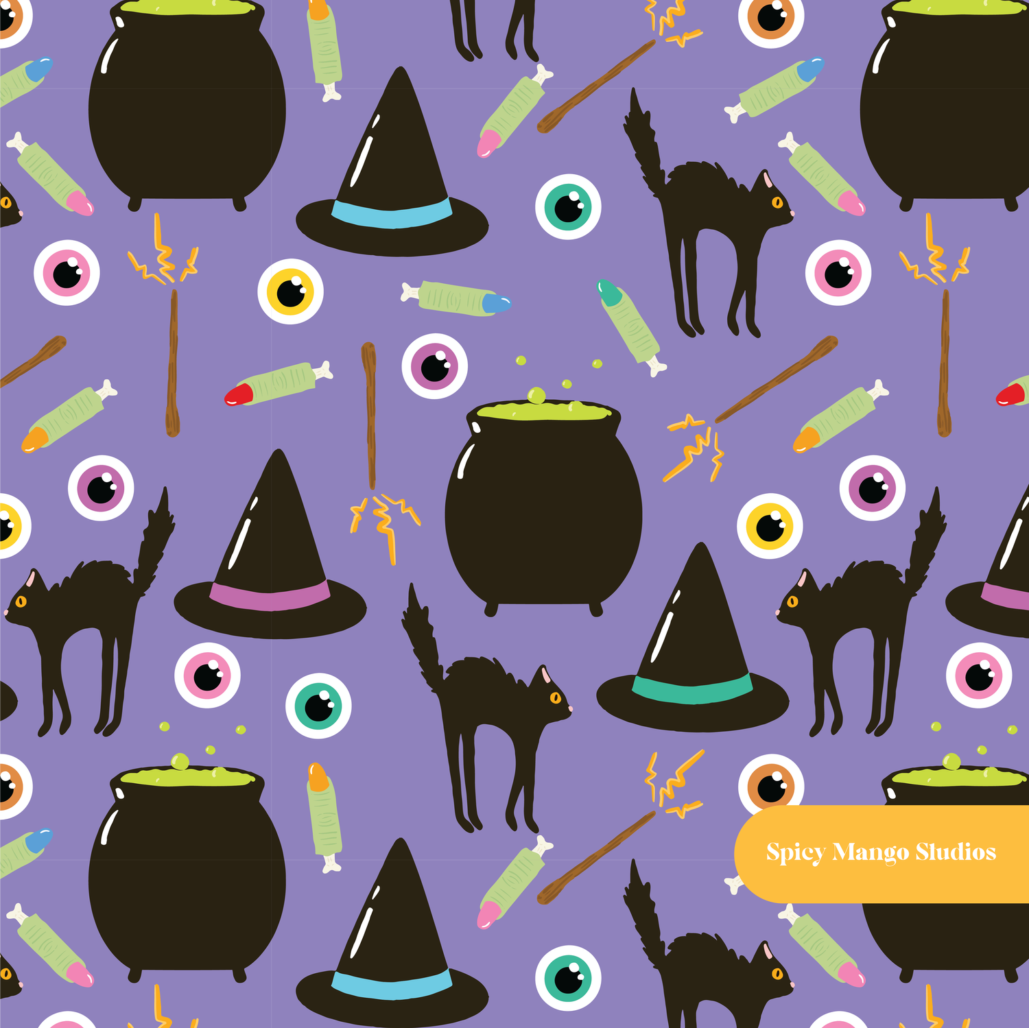 Purple Witchy Halloween Seamless Pattern