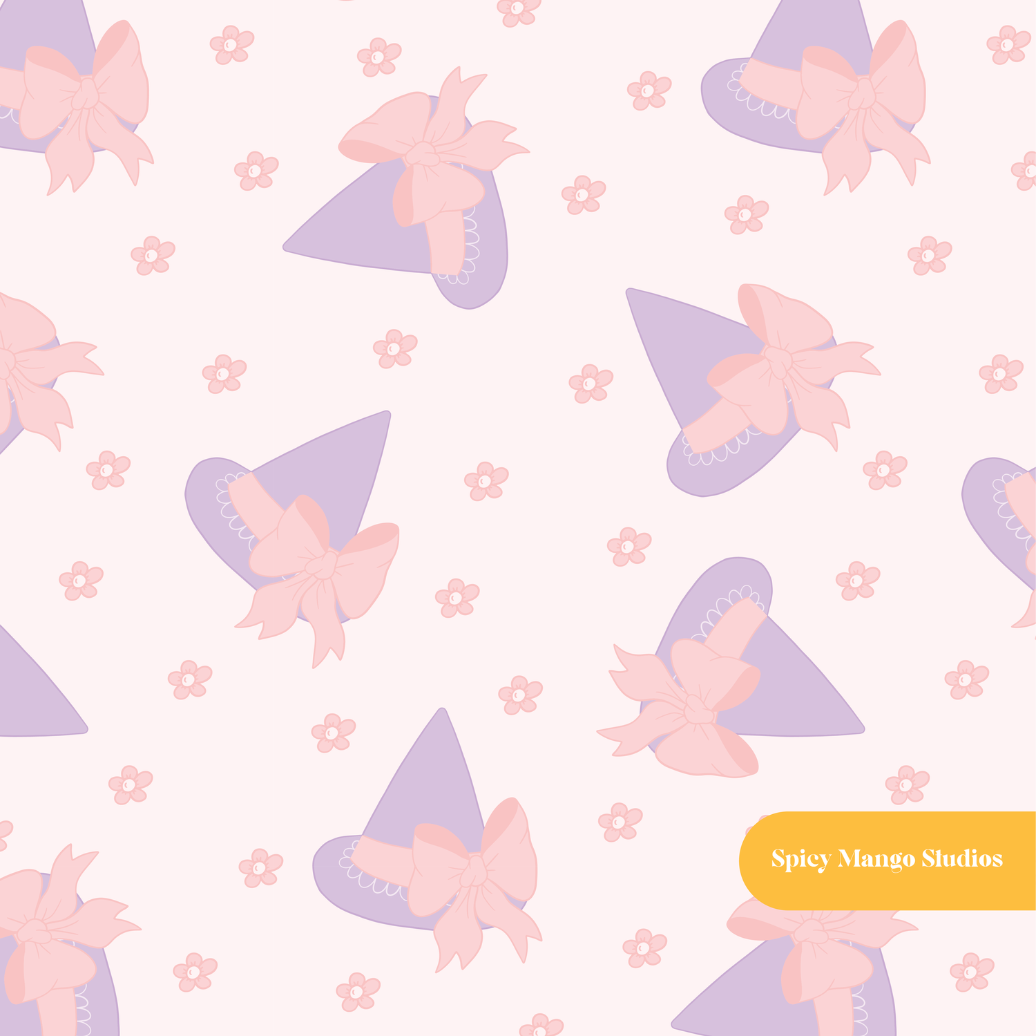 Pink Witches Hat Seamless Pattern