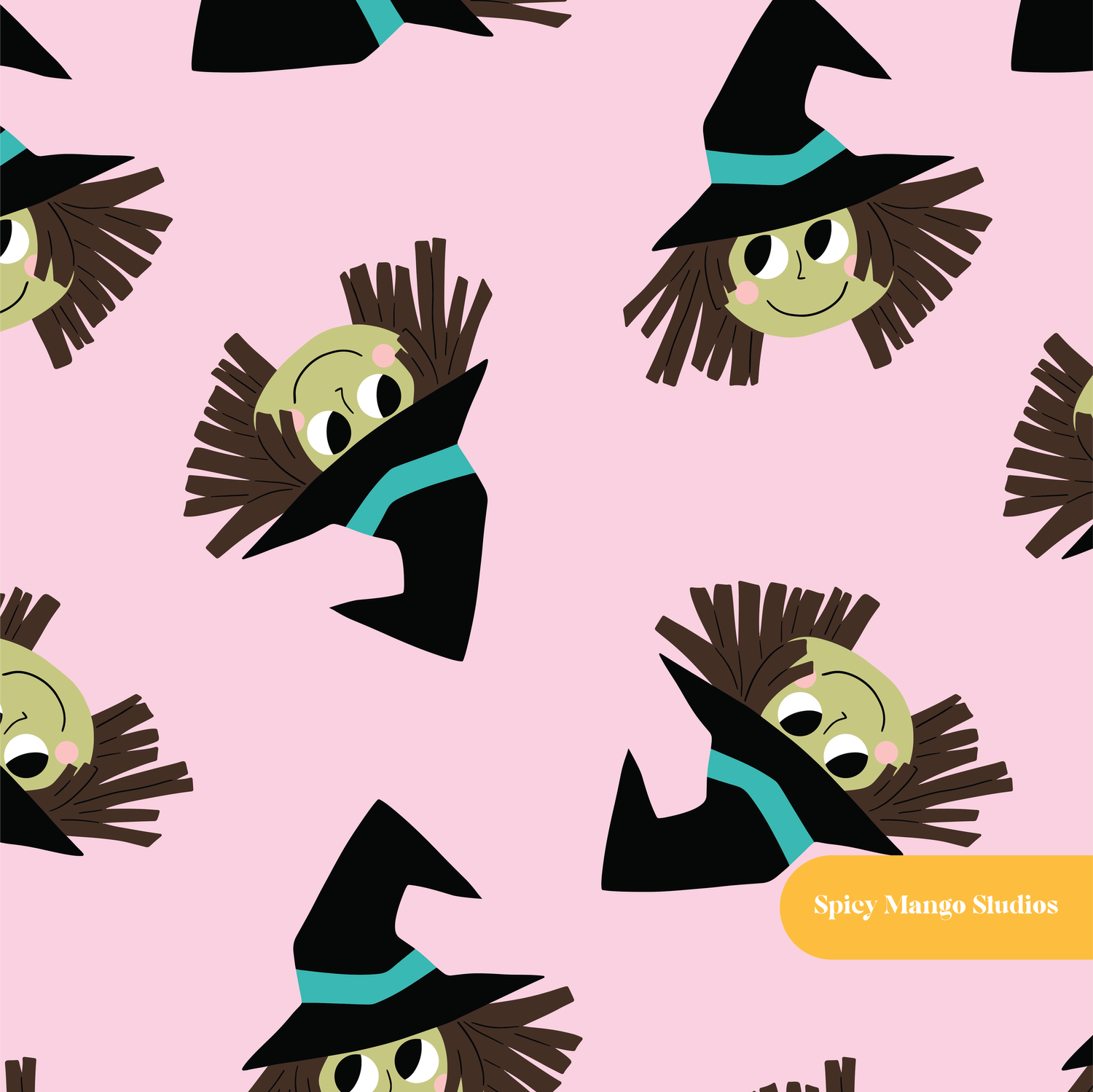 Pink Witchy Cuteness Seamless Pattern