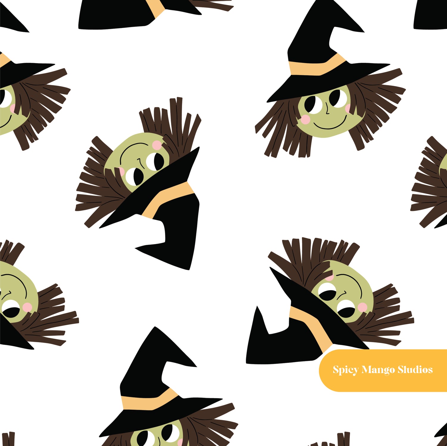 White Witchy Cuteness Seamless Pattern