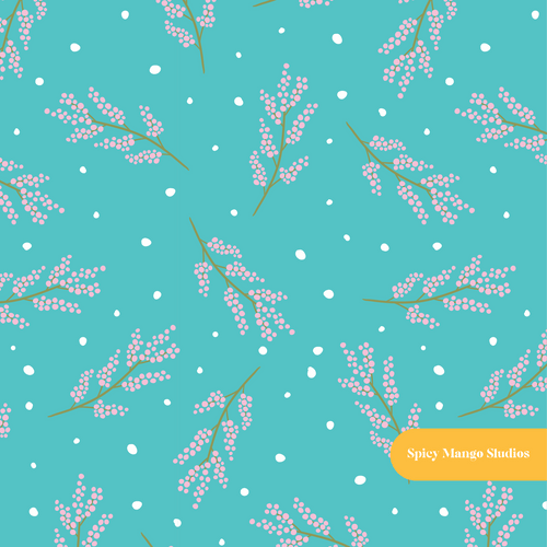 Aqua Winter Holly Seamless Pattern – Christmas & Holiday Décor Digital Download