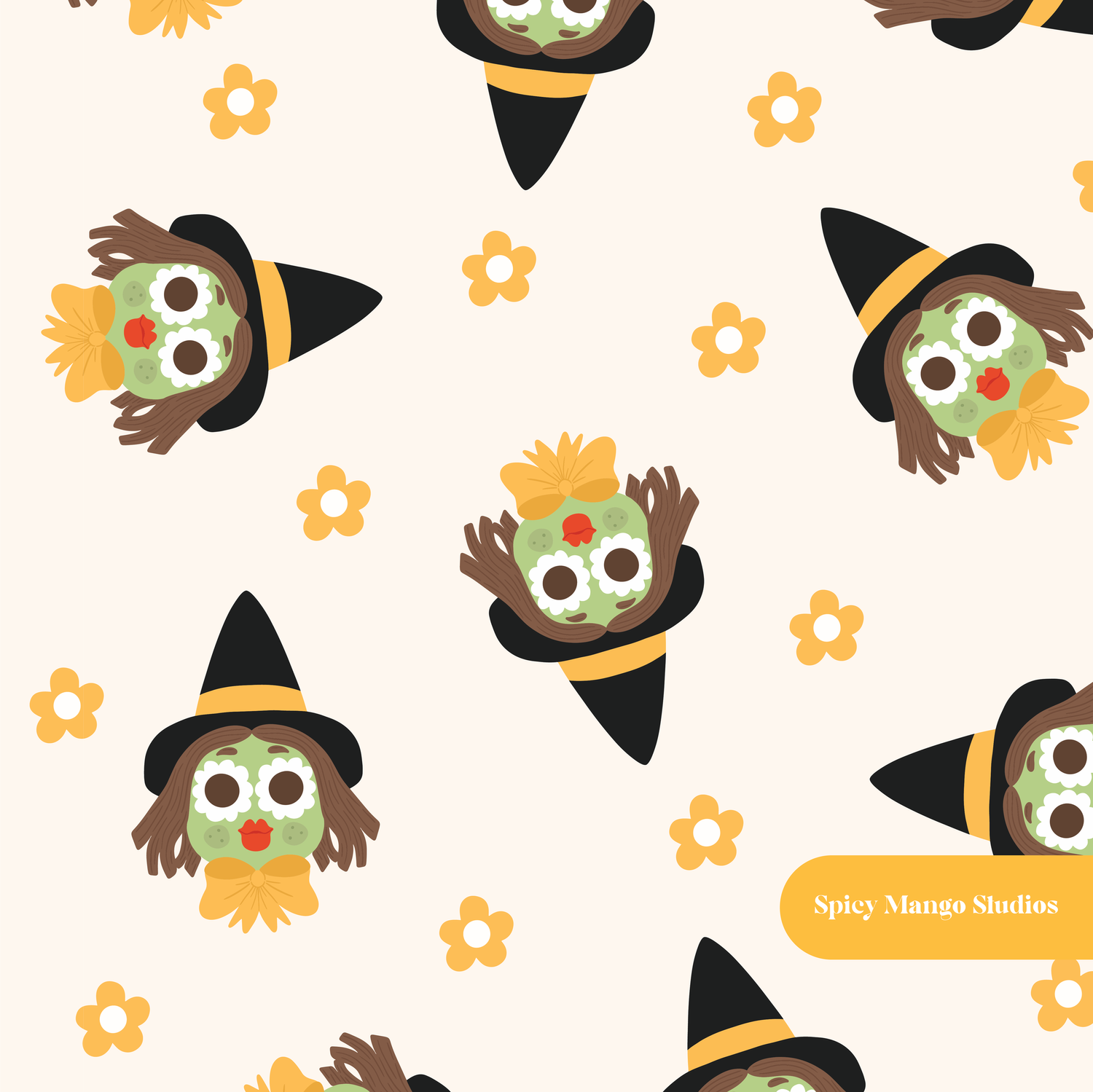 Yellow Witchy Era Seamless Pattern