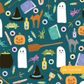 Dark Teal Witchy Kit Seamless Pattern