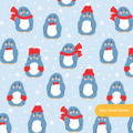 Blue Winter Penguins Seamless Pattern