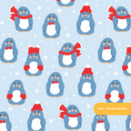 Blue Winter Penguins Seamless Pattern