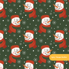 Dark Green Winter Snowman Seamless Pattern