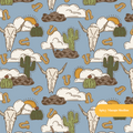 Stone Blue Western Vibes Seamless Pattern