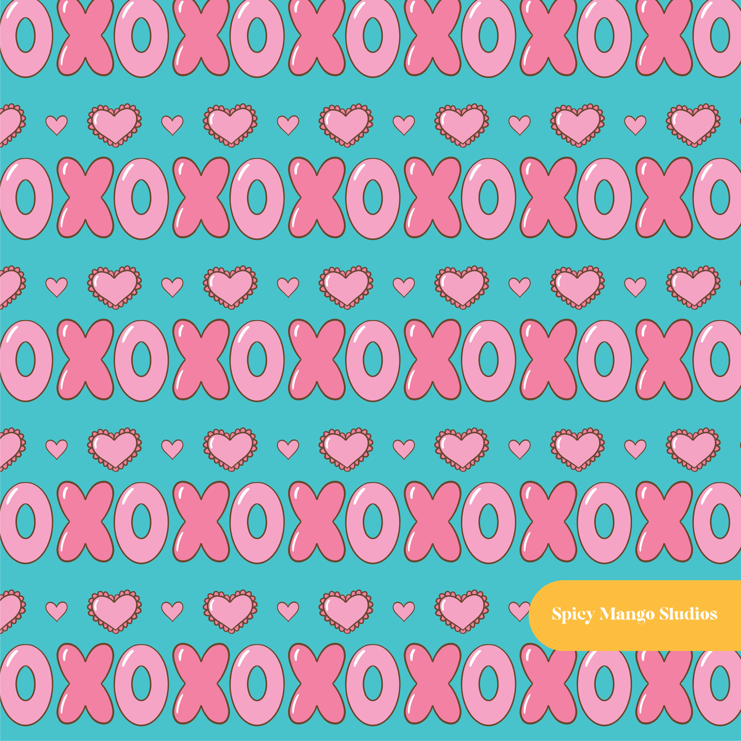 Teal XOXO Stripe Valentine's Seamless Pattern