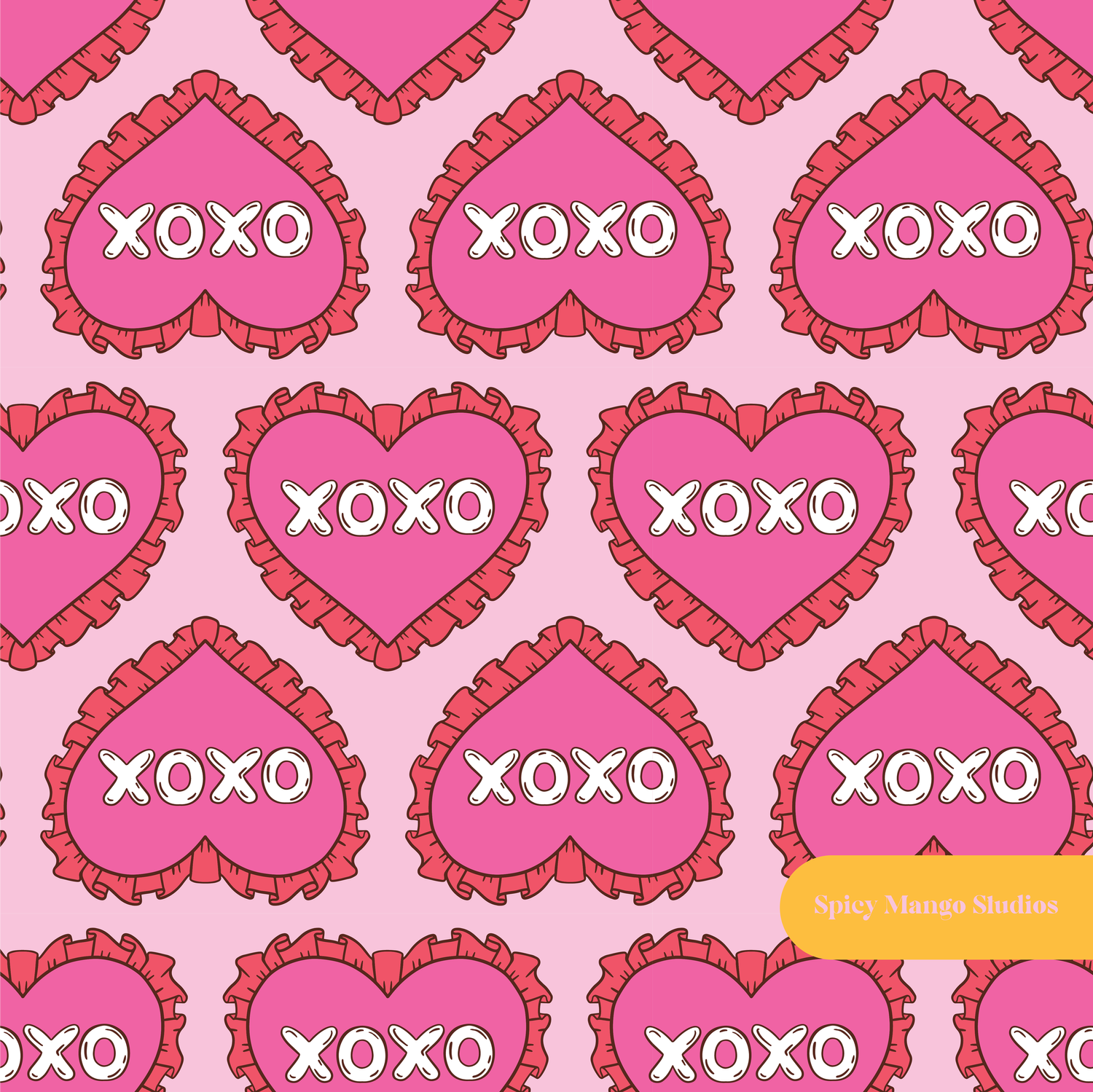 Pink XOXO Ruffled Hearts Valentine's Seamless Pattern