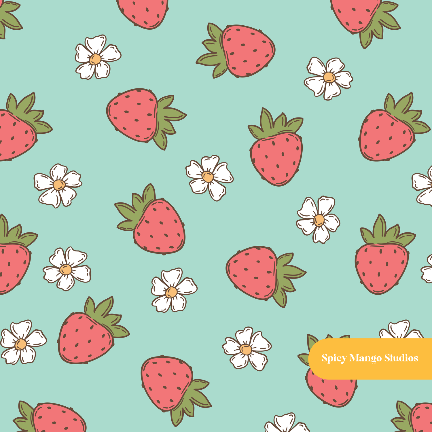 Spring Green Yummy Berries Seamless Pattern – Digital Download