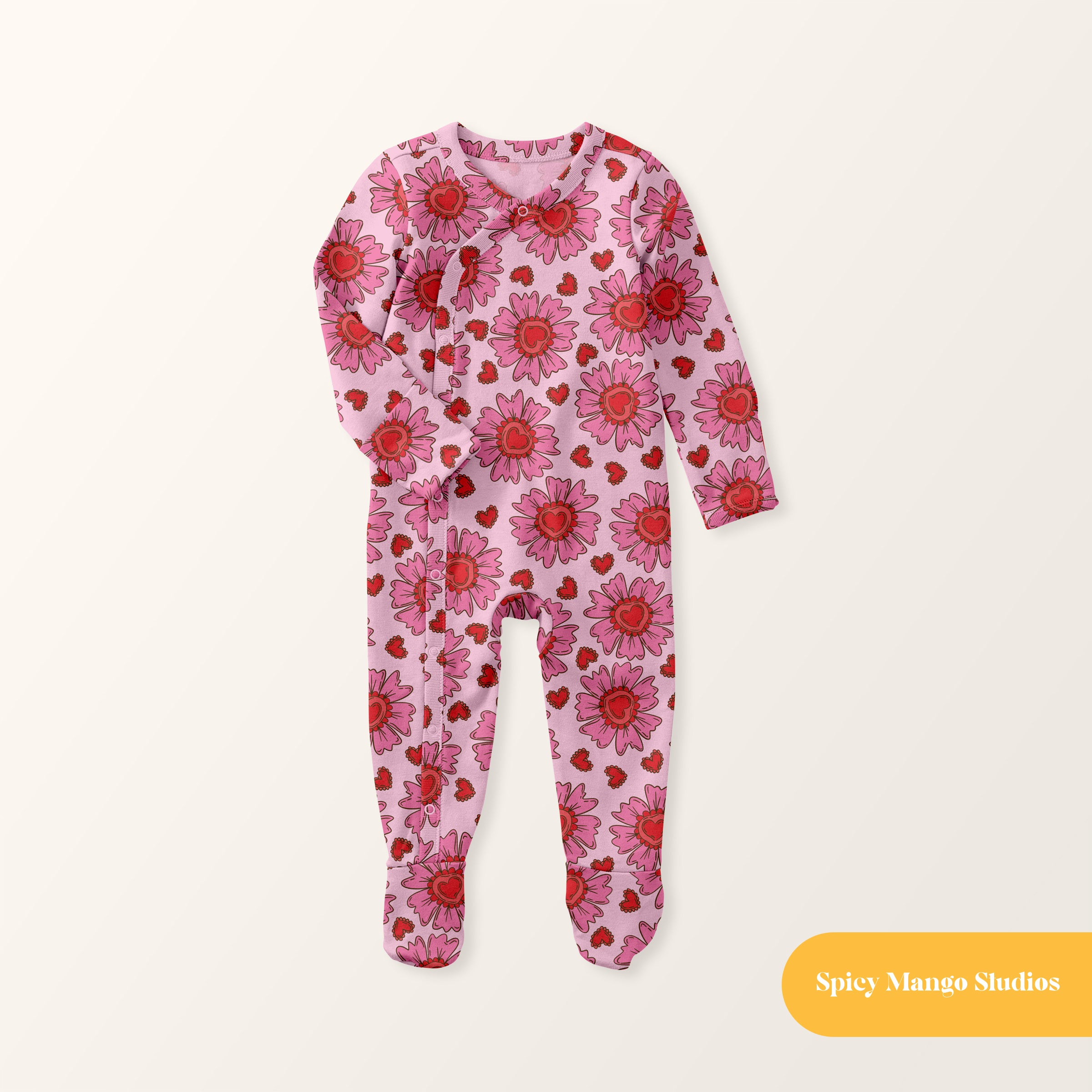 Pink Heart Love Floral Seamless Pattern
