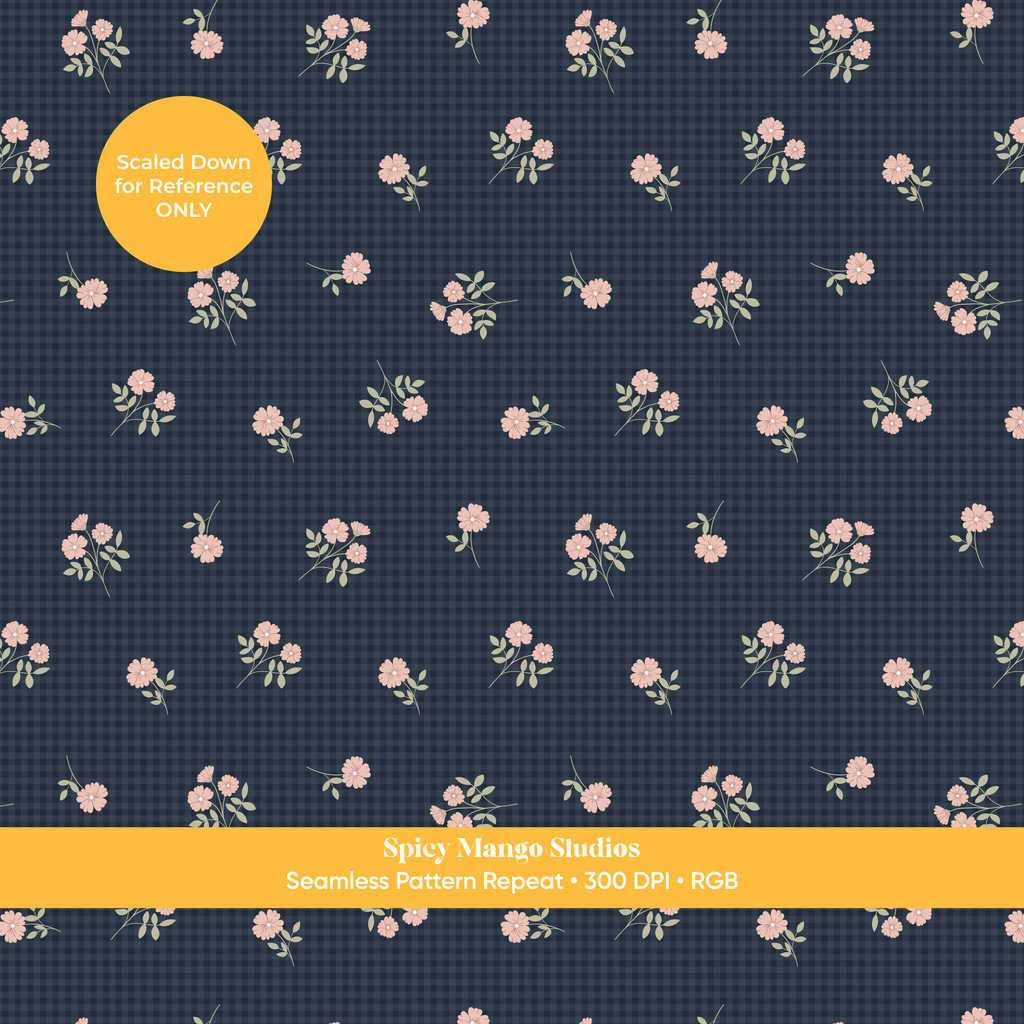 Navy Fall Floral Gingham Seamless Pattern