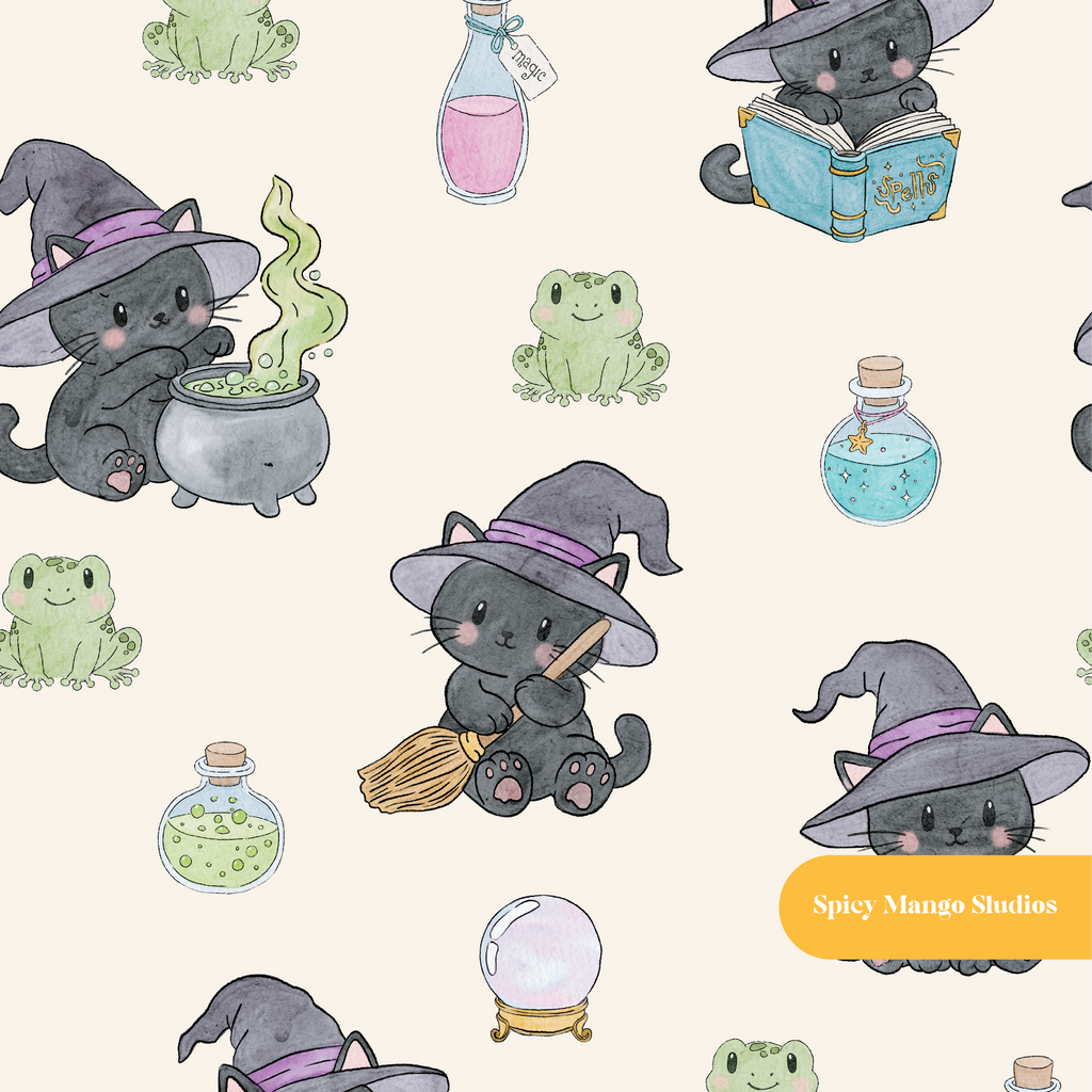 Neutral Witchy Halloween Seamless Pattern – Digital Download