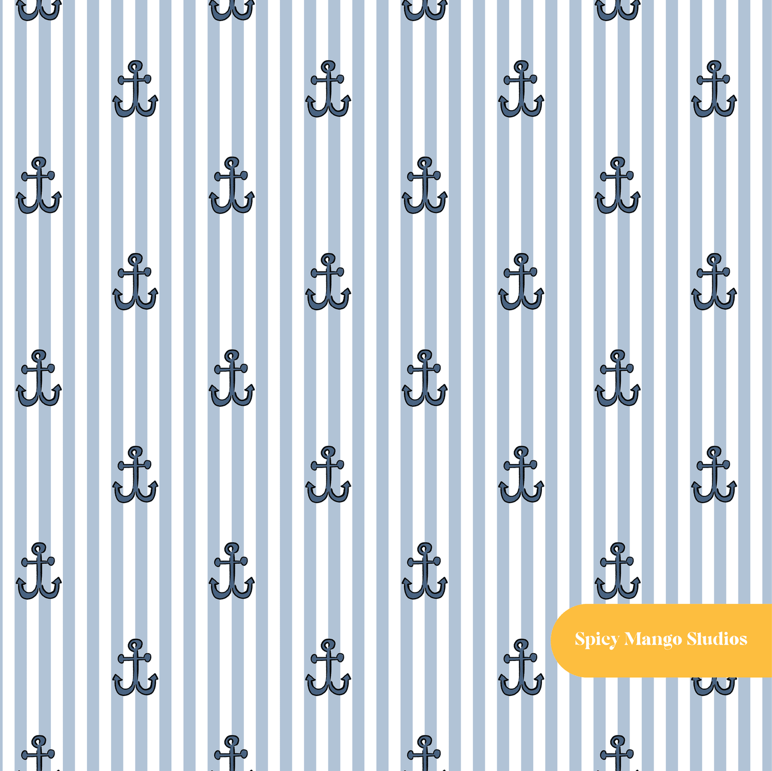 Blue Anchor Stripe Seamless Pattern