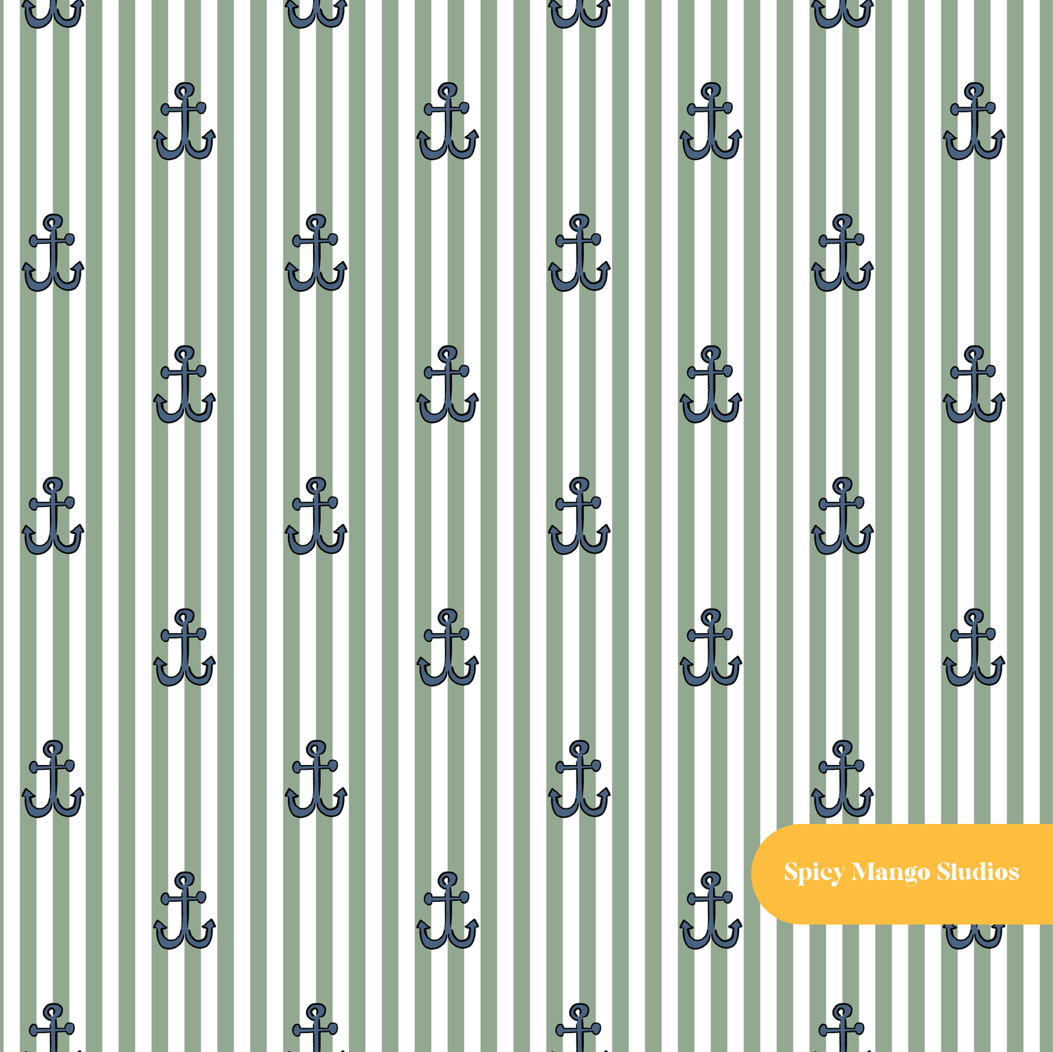 Green Anchor Stripe Seamless Pattern
