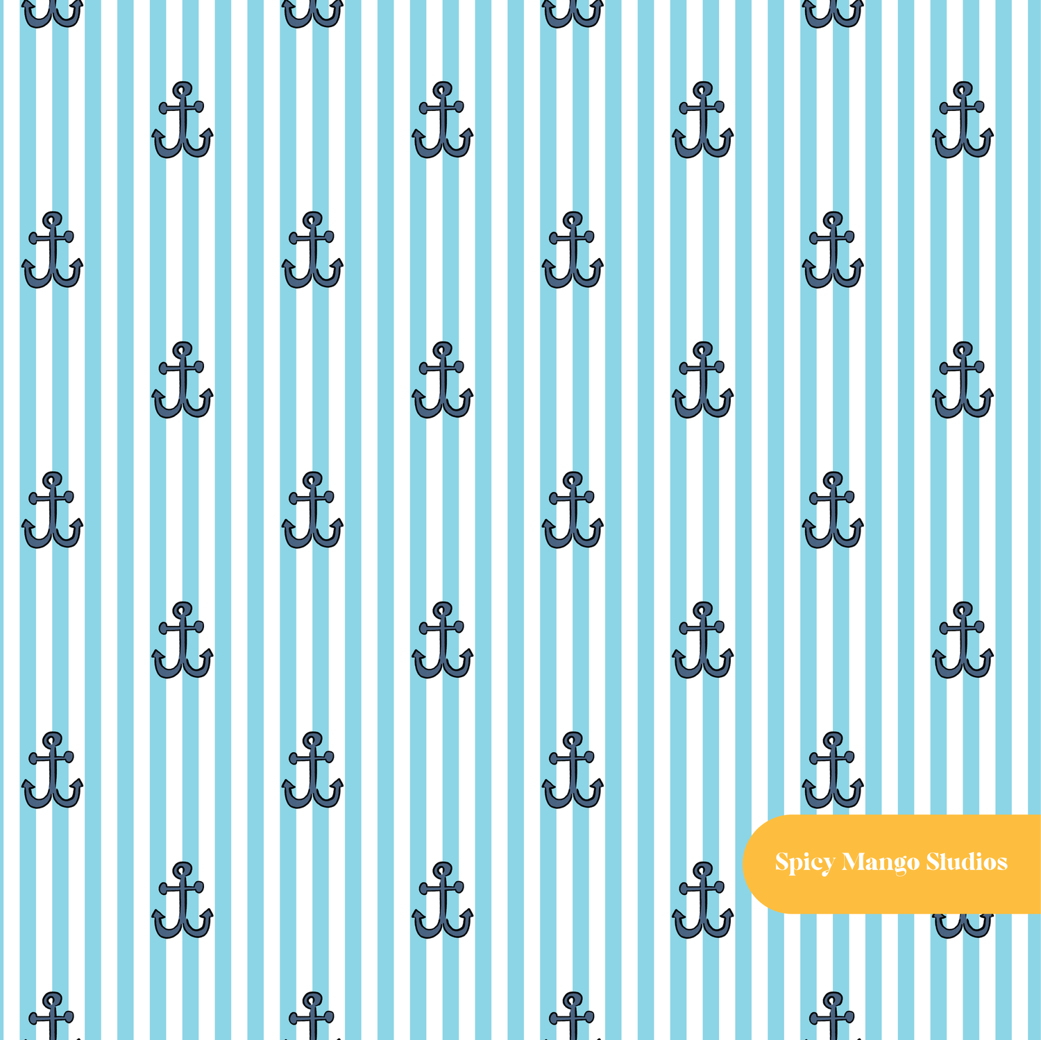 Summer Blue Anchor Stripe Seamless Pattern