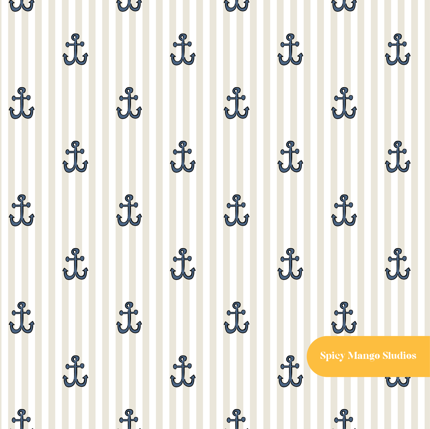 Tan Anchor Stripe Seamless Pattern
