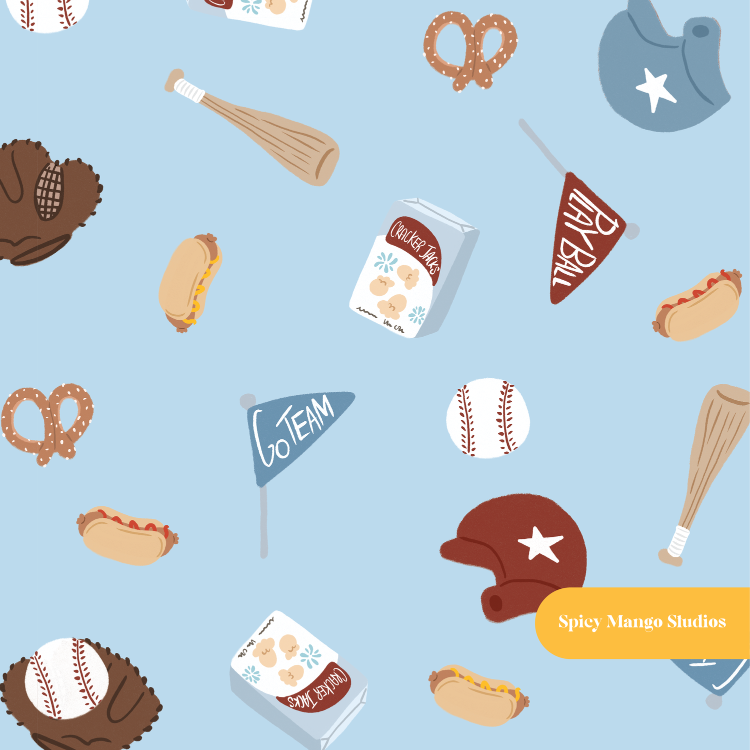 Light Blue All American Baseball Seamless Pattern