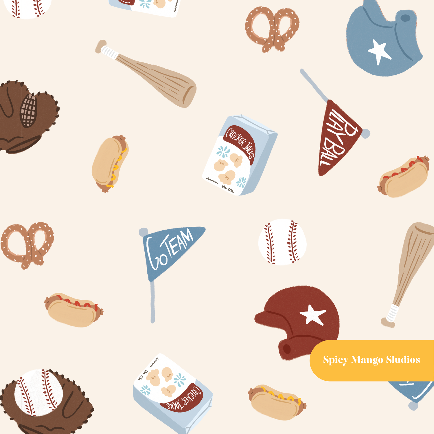 Neutral All American Baseball Seamless Pattern