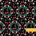 Black and Red Andina Cherry Floral Seamless Pattern
