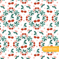White and Red Andina Cherry Floral Seamless Pattern